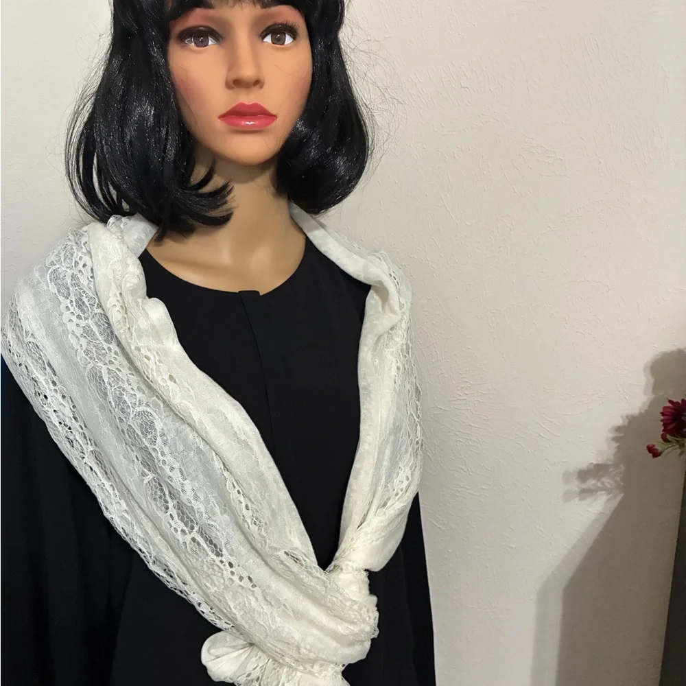 79” Elegant Cream Lace Infinity Scarf. Casual. Dressy. Preppy. Feminine.